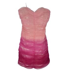 Pearl by Georgina Chapman Marchesa Ombre Ruched Mesh Strapless Mini Dress Size 2